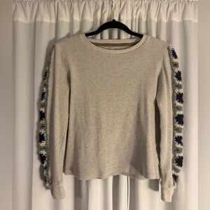 Boundless North Beige Knit Longsleeve Top with stitched Patterned Sleeves